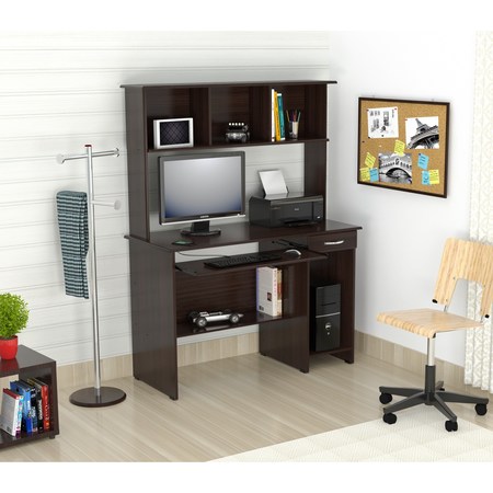 INVAL Computer WorkCentre w/Hutch 47.24 in. W Espresso Rectangular 1 -Drawer with Keyboard Tray CC-2501S